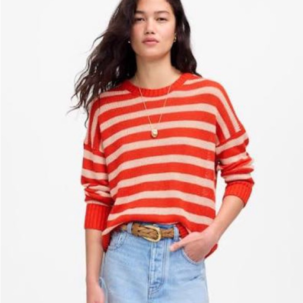 Madewell Striped Red and Cream Women's Sweater